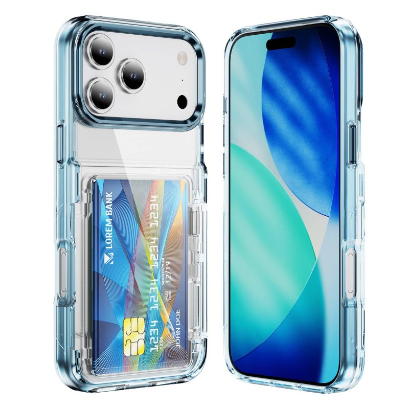 غطاء واقي بPC لـ iPhone 17 / 17 Air / 17 Pro / 17 Pro Max مع حامل قابل للطي وحامل بطاقات مع مقاوم للصدمات مع حماية من السقوط باللون أزرق بوظيفة حامل للهدايا للاستخدام الشخصي - Image 1