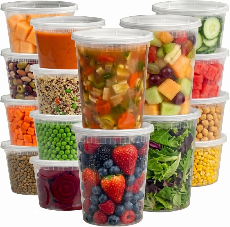 JoyServe Deli Food Containers with Lids - (16 Sets) 8-32 Oz Quart Size & 8-16 Oz Pint Size Airtight Food Storage Takeout Meal Prep Containers, BPA-Free, Dishwasher, Microwave Safe - Image 1