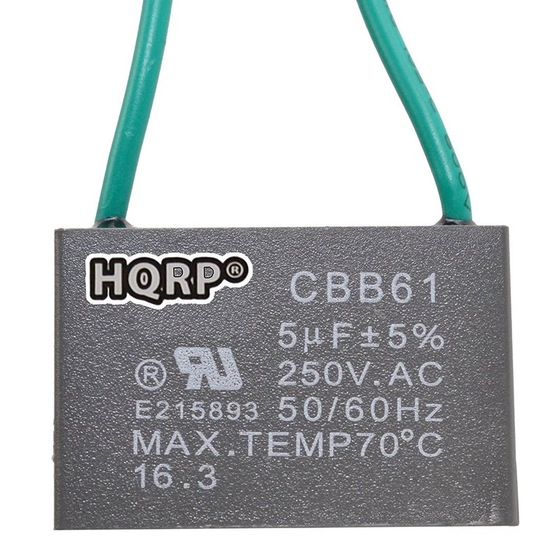 HQRP HQRP Ceiling Fan Capacitor CBB61 5uf 2Wire UL Listed 