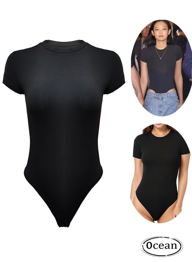 Ocean Women Round Neck Short Sleeve Basic Bodysuits - Image 1
