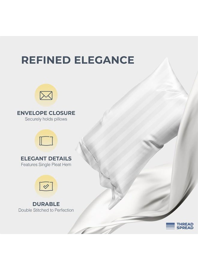 THREAD SPREAD Egyptian Cotton Sheets King Size - 1500 Thread Count 4 PC Damask Sheet Set Egyptian Cotton, Luxury Sheet King Size, Soft, Cooling Deep Pocket Sheets, Fits Upto 19" - White Stripe - Image 4