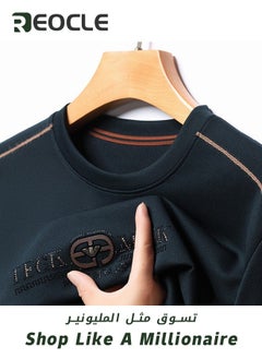 REOCLE Men's 3D Tailoring Long Sleeve Shirt Fashion Korean Style Sweatshirt Casual Round Neck Top Dark Blue  - Image 3