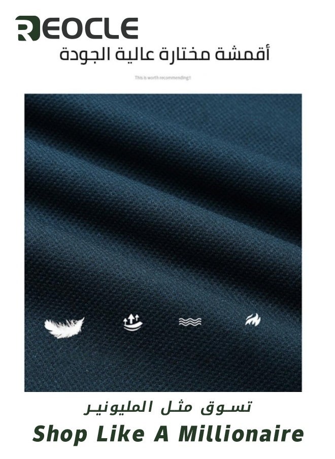 REOCLE Men's 3D Tailoring Long Sleeve Shirt Fashion Korean Style Sweatshirt Casual Round Neck Top Dark Blue  - Image 5