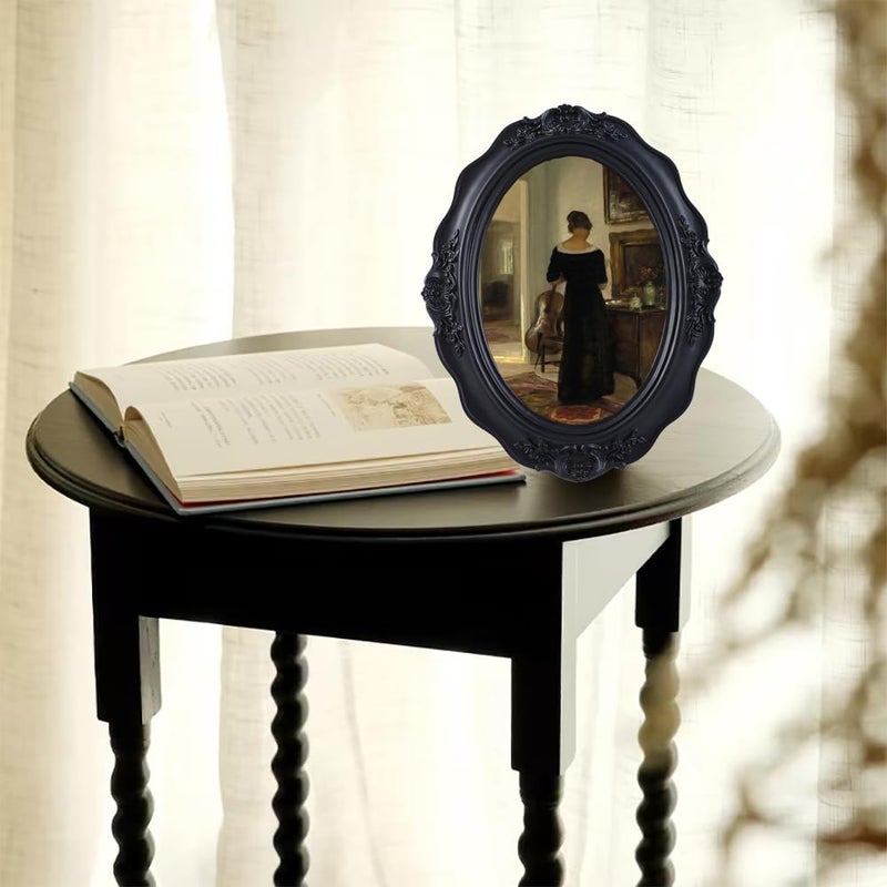 SIKOO Vintage Picture Frames 5x7 Antique Oval Picture Frame Tabletop and Wall Mount Vintage Wall Decor Black - Image 2