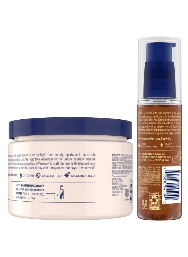 Vaseline زبدة الجسم وزيت الجسم المتلألئ - برونزر الجسم المرطب - زبدة الشيا العضوية المخفوقة مع ترطيب لمدة 24 ساعة للبشرة الغنية بالميلانين - زيت توهج الجسم المتألق (طقم من قطعتين) - Image 2