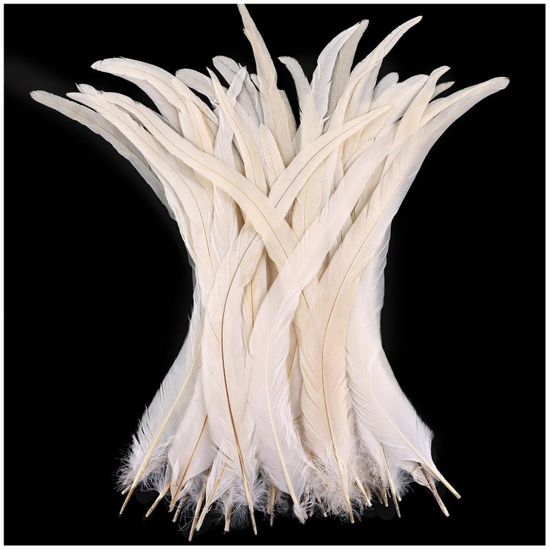 THARAHT 50PCS Rooster Coque Tail Feathers Bulk Natural 1416Inch 3540cm for Crafting Wedding Fly Tying Feather Party Performances DIY Decoration Rooster Tail FeatherWhite