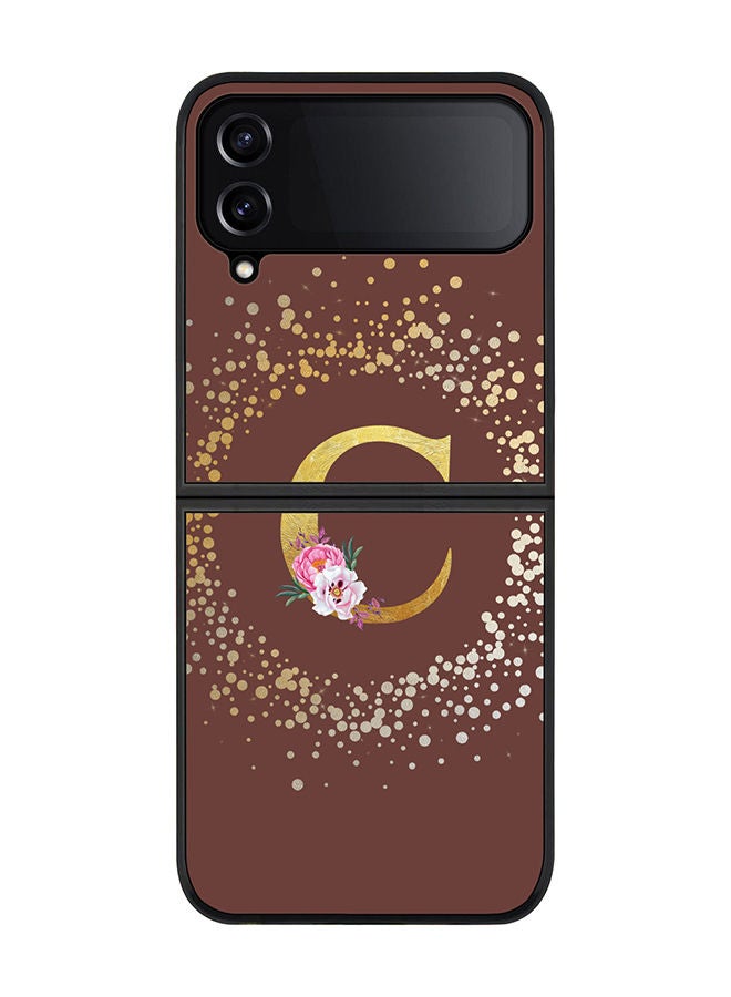 Stylizedd Rugged Black edge case for Samsung Galaxy Z Flip4 Slim fit Soft Case Flexible Rubber Edges TPU Gel Thin Cover - Custom Monogram Initial Letter Floral Pattern Alphabet - C (Brown) - Image 1