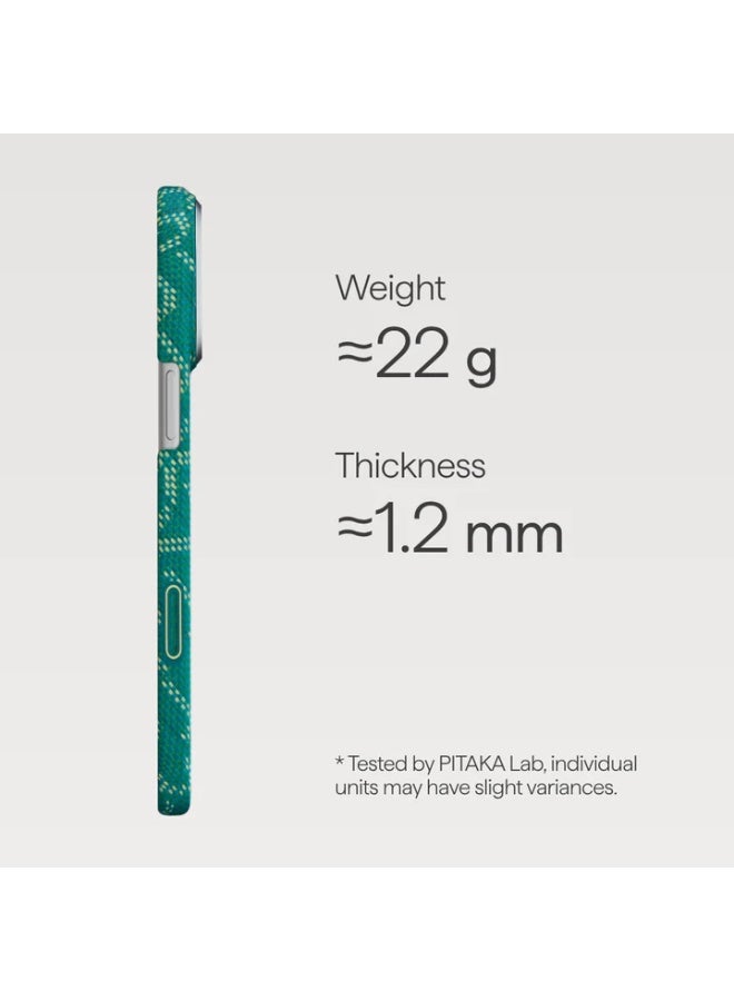 Pitaka for iPhone 17 Pro Max Case 6.9" with Camera Control Button, Compatible with MagSafe, Ultra-Slim Case with Caseless Touch Feeling, 1500D Aramid Fiber Woven, Monogram Design – Gold Green - Image 4