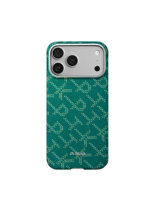 Pitaka for iPhone 17 Pro Max Case 6.9" with Camera Control Button, Compatible with MagSafe, Ultra-Slim Case with Caseless Touch Feeling, 1500D Aramid Fiber Woven, Monogram Design – Gold Green - Image 2