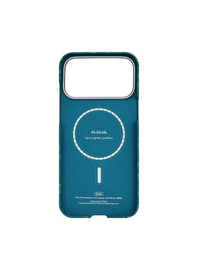 Pitaka for iPhone 17 Pro Max Case 6.9" with Camera Control Button, Compatible with MagSafe, Ultra-Slim Case with Caseless Touch Feeling, 1500D Aramid Fiber Woven, Monogram Design – Gold Green - Image 3