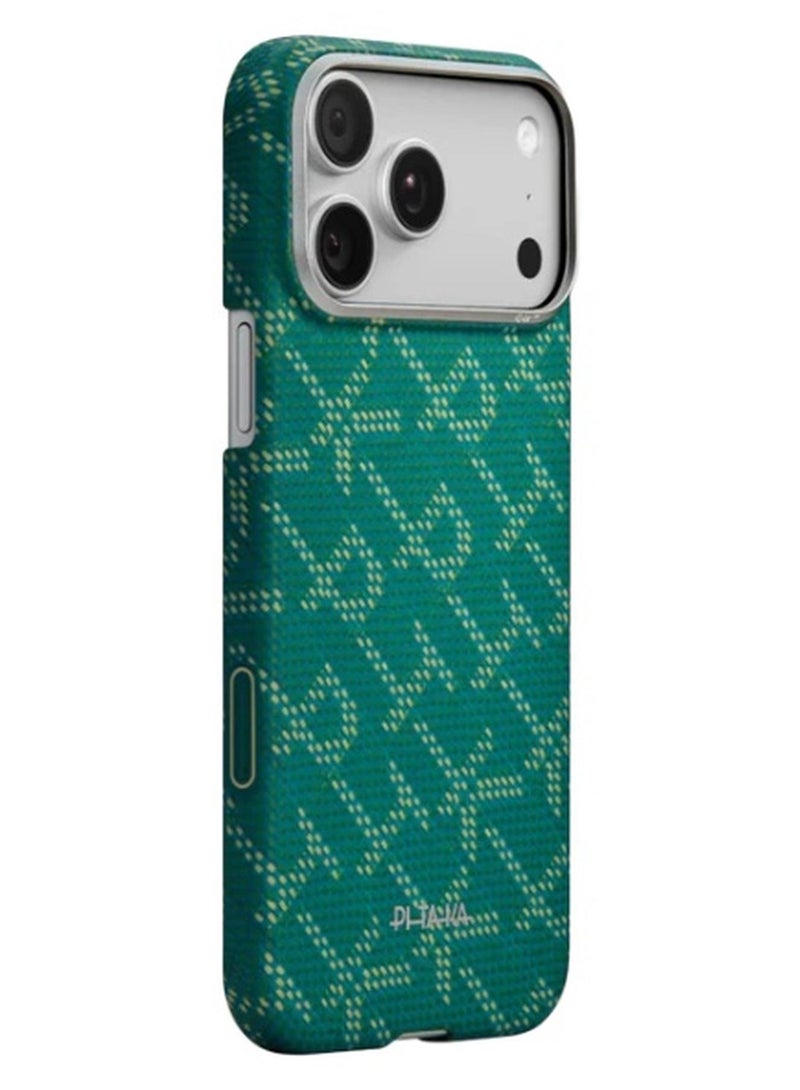 Pitaka for iPhone 17 Pro Max Case 6.9" with Camera Control Button, Compatible with MagSafe, Ultra-Slim Case with Caseless Touch Feeling, 1500D Aramid Fiber Woven, Monogram Design – Gold Green - Image 1