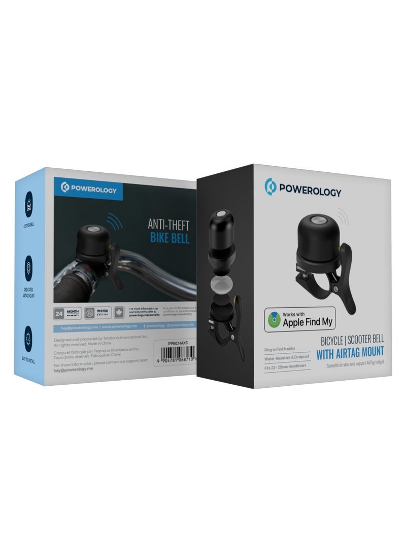 Powerology Bicycle and Scooter Bell with Airtag Mount / Anti-Theft Bike Bell / Copper Bell / Ring to Find Nearby / Accelerometer Sensor / Rechargeable Bike Bell - Black  - Image 4
