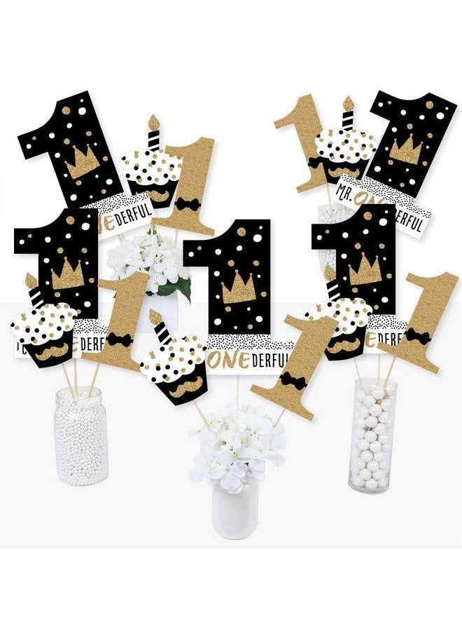 Big Dot of Happiness 1St Birthday Little Mr. Onederful Boy First Birthday Party Centerpiece Sticks Table Toppers Set Of 15  - Image 2