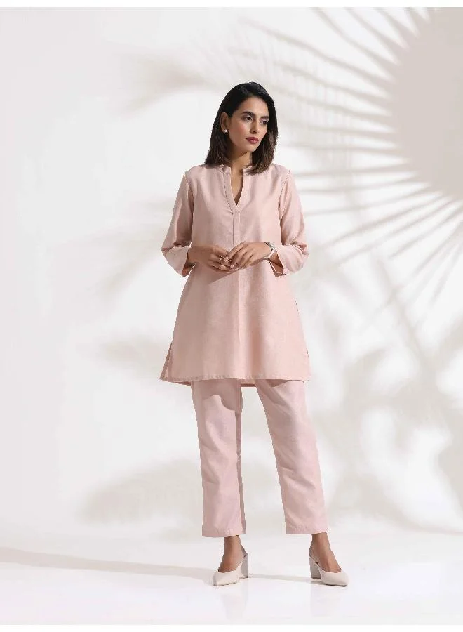 trueBrowns trueBrowns Light Pink Slub Co-ord Set