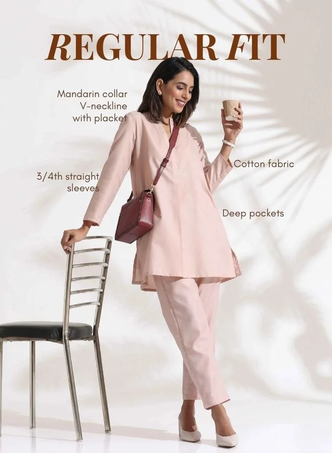 trueBrowns trueBrowns Light Pink Slub Co-ord Set
