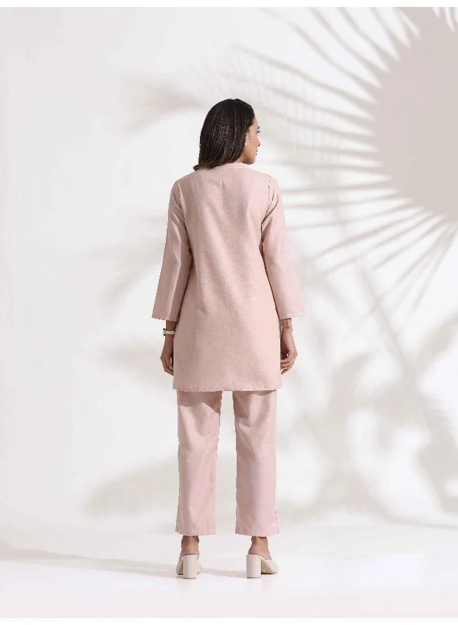 trueBrowns trueBrowns Light Pink Slub Co-ord Set