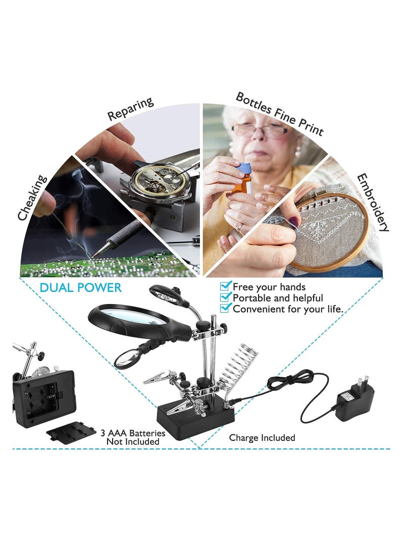Magnifying Glass Soldering Station 2.5X/7.5X/10X LED Light Magnifier Desk Lamp Helping Hands Auxiliary Clips Alligator Clamp Stand Repair Tool Kits for Small Items Miniatures Projects  - Image 4