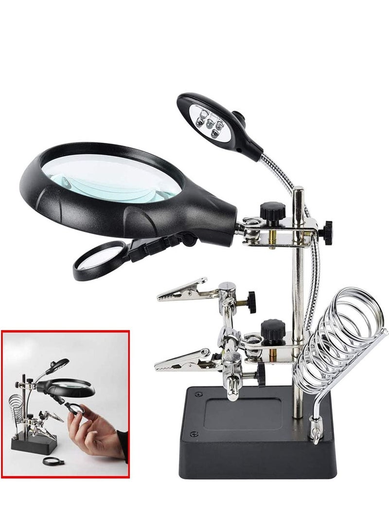 Magnifying Glass Soldering Station 2.5X/7.5X/10X LED Light Magnifier Desk Lamp Helping Hands Auxiliary Clips Alligator Clamp Stand Repair Tool Kits for Small Items Miniatures Projects  - Image 1