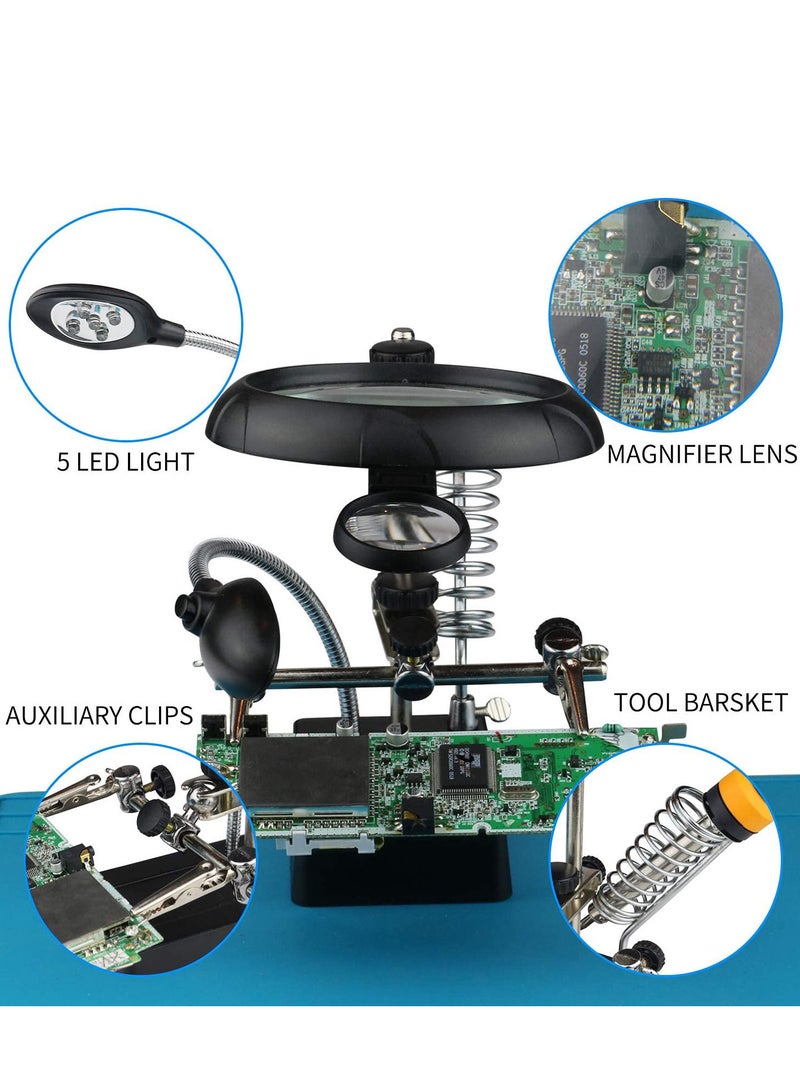Magnifying Glass Soldering Station 2.5X/7.5X/10X LED Light Magnifier Desk Lamp Helping Hands Auxiliary Clips Alligator Clamp Stand Repair Tool Kits for Small Items Miniatures Projects  - Image 3