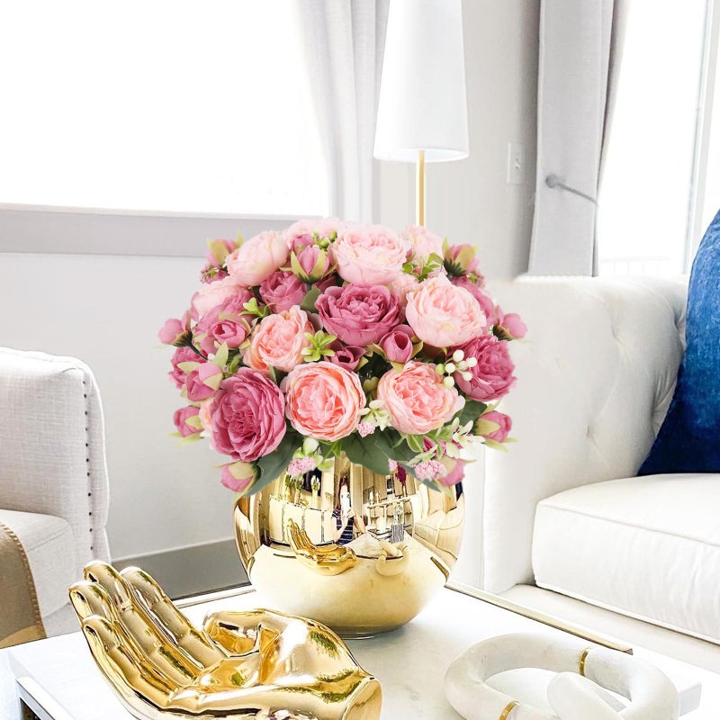 Pusuny Artificial Peonies Silk Flowers, Pink Faux Peony Bouquet 4 Bundles Florals Arrangements Decor for Farmhouse Home Boho Wedding Table Centerpiece, Fake Plastic Flower Bulk for Vase Decoration (Mix Pink) - Image 4