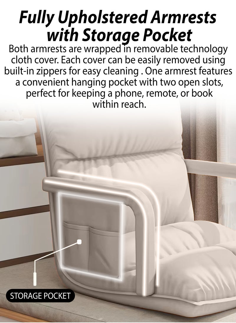 DBLEW Adjustable Floor Chair 6 Position Recliner with Padded Armrests And Plush Doll Cotton Padding, Folding Lounge Chair Foldable Lazy Sofa Bed with Removable Washable Cover, Storage Pocket, No Assembly Required Ideal for Reading, Gaming, Meditation And Medical Rest Lower Back Pain Living Room Bedroom Indoor Outdoor Seating for Adults Elderly Kids Children  - Image 4
