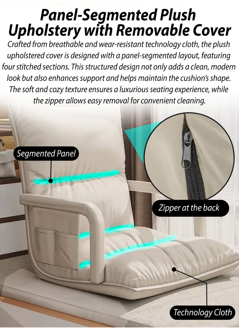 DBLEW Adjustable Floor Chair 6 Position Recliner with Padded Armrests And Plush Doll Cotton Padding, Folding Lounge Chair Foldable Lazy Sofa Bed with Removable Washable Cover, Storage Pocket, No Assembly Required Ideal for Reading, Gaming, Meditation And Medical Rest Lower Back Pain Living Room Bedroom Indoor Outdoor Seating for Adults Elderly Kids Children  - Image 5
