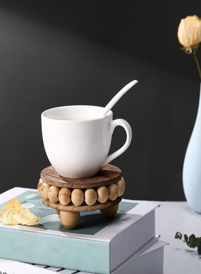 Maitys 4 Pieces Wood Riser for Decor Round Wooden Risers for Displays Distressed Wood Risers Farmhouse Mini Tray Rustic Pedestal Stand Display Risers for Table Tiered Trays Home Kitchen Decoration (Brown) - Image 3