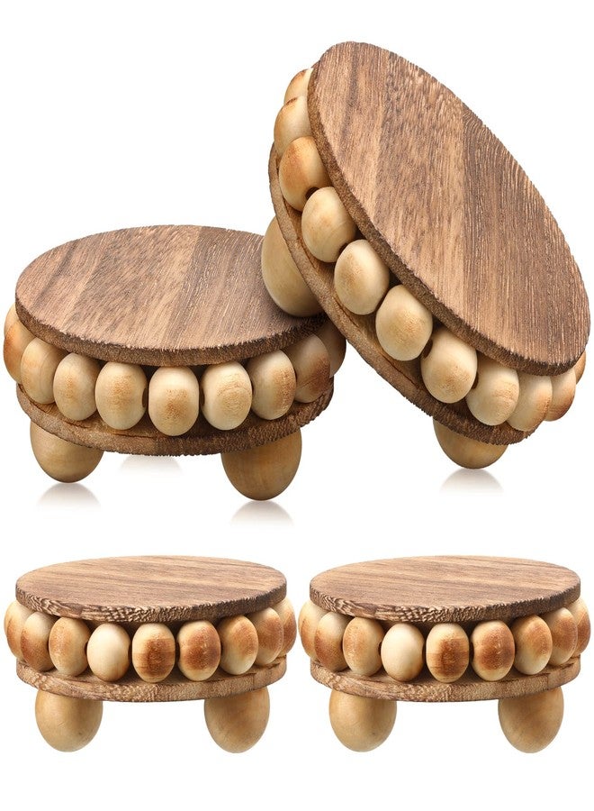 Maitys 4 Pieces Wood Riser for Decor Round Wooden Risers for Displays Distressed Wood Risers Farmhouse Mini Tray Rustic Pedestal Stand Display Risers for Table Tiered Trays Home Kitchen Decoration (Brown) - Image 1