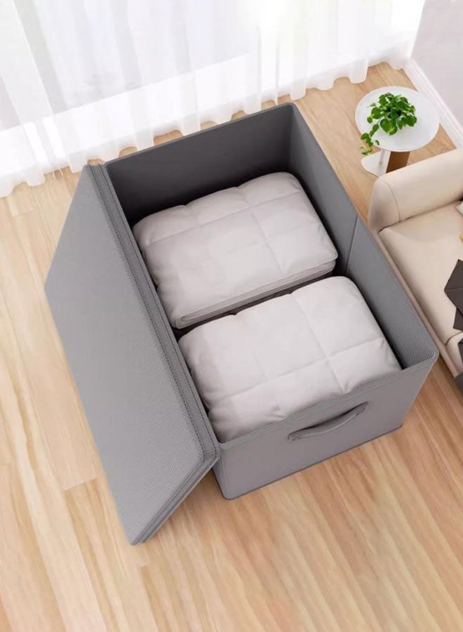 Hanayo 2 Pcs Clothes Storage Box Foldable Storage Baskets with Lid Stackable Storage Bins with Handle Storage Boxes Clothes Organisers for Organizing Toys Clothes(Grey) - Image 3