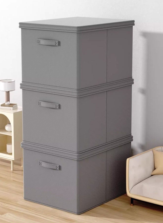 Hanayo 2 Pcs Clothes Storage Box Foldable Storage Baskets with Lid Stackable Storage Bins with Handle Storage Boxes Clothes Organisers for Organizing Toys Clothes(Grey) - Image 2