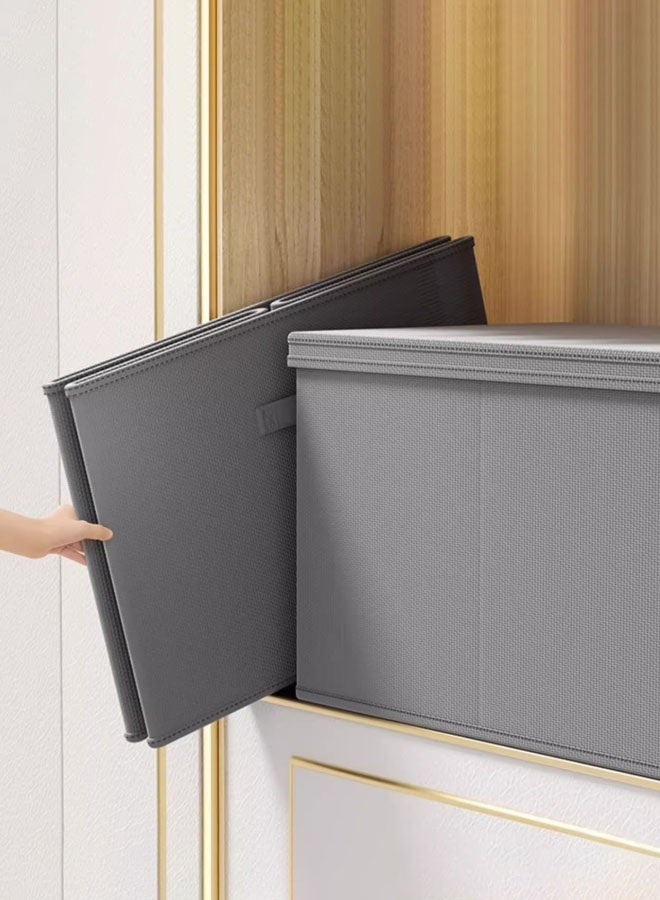 Hanayo 2 Pcs Clothes Storage Box Foldable Storage Baskets with Lid Stackable Storage Bins with Handle Storage Boxes Clothes Organisers for Organizing Toys Clothes(Grey) - Image 4