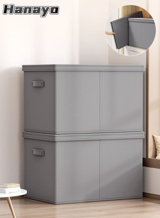 Hanayo 2 Pcs Clothes Storage Box Foldable Storage Baskets with Lid Stackable Storage Bins with Handle Storage Boxes Clothes Organisers for Organizing Toys Clothes(Grey) - Image 1