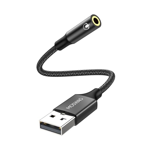 MOSWAG USB to Audio Jack Adapter 0.65Feet/20cm,External Sound Card Jack Audio Adapter with 3.5mm Aux Stereo Converter Compatible with Headset,PC,Laptop,Linux,Desktops,PS4 and More Device - Image 1
