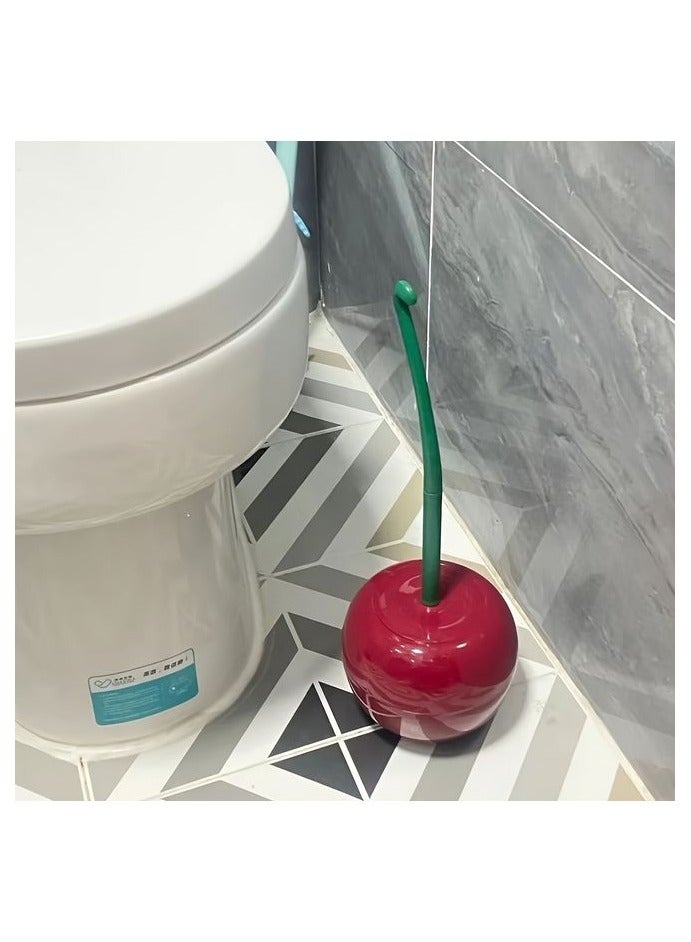 1pc Novelty Cherry-Shaped Toilet Brush with Holder, Creative Plastic Bathroom Accessory, Reusable Freestanding Toilet Brush with Multiple Components - Image 2
