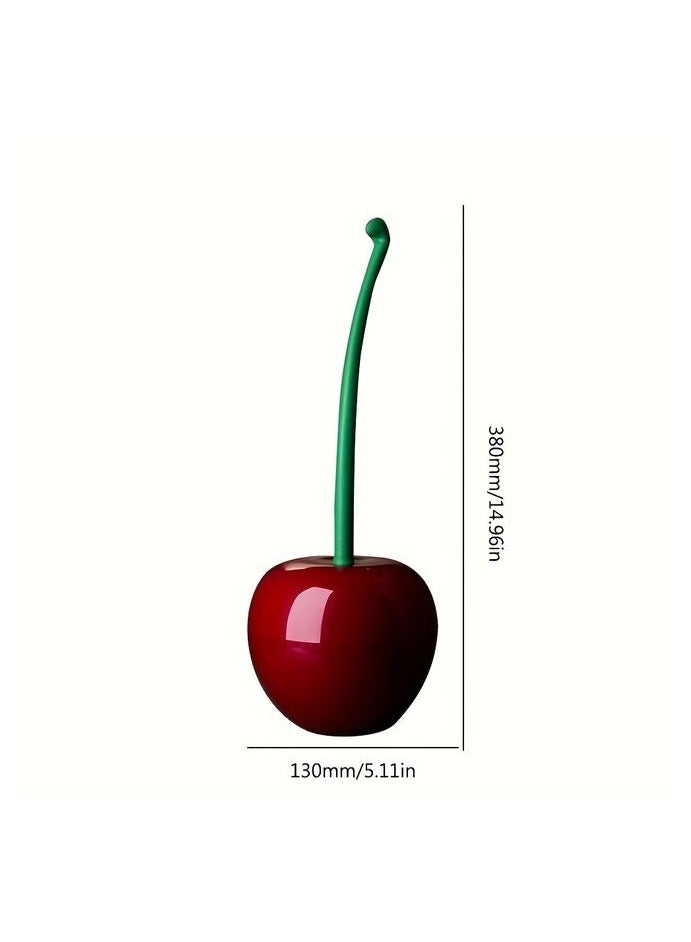1pc Novelty Cherry-Shaped Toilet Brush with Holder, Creative Plastic Bathroom Accessory, Reusable Freestanding Toilet Brush with Multiple Components - Image 3
