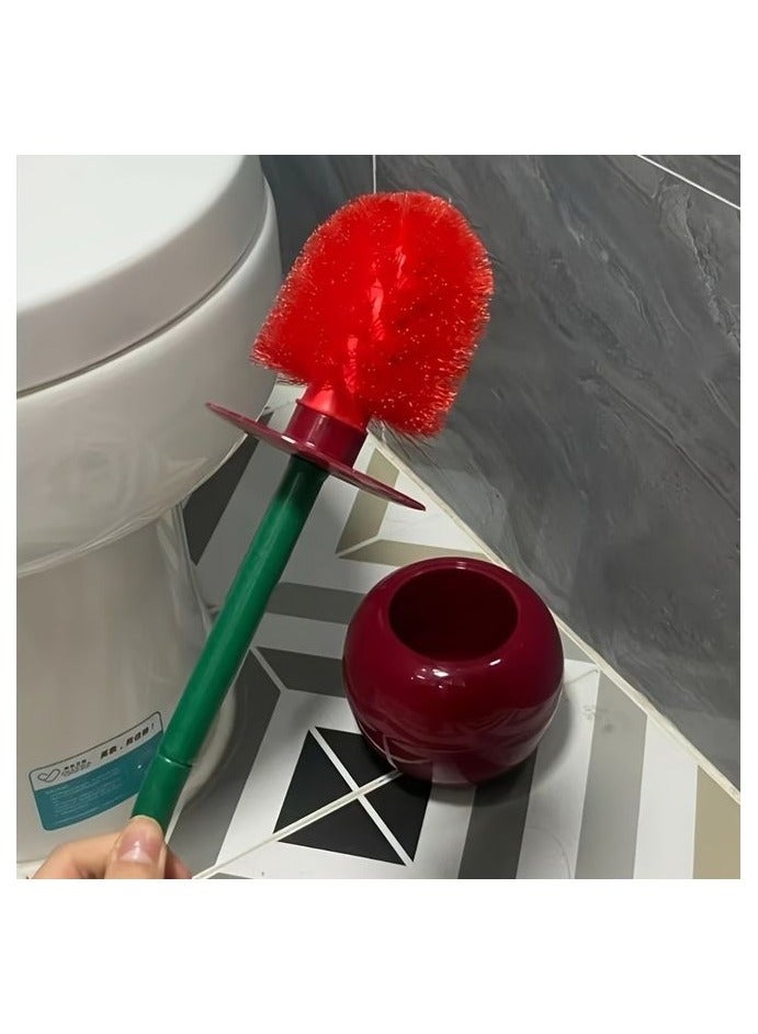 1pc Novelty Cherry-Shaped Toilet Brush with Holder, Creative Plastic Bathroom Accessory, Reusable Freestanding Toilet Brush with Multiple Components - Image 4