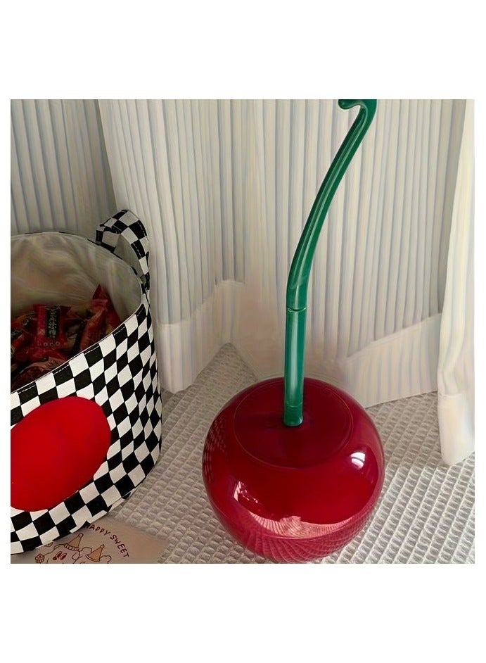 1pc Novelty Cherry-Shaped Toilet Brush with Holder, Creative Plastic Bathroom Accessory, Reusable Freestanding Toilet Brush with Multiple Components - Image 1