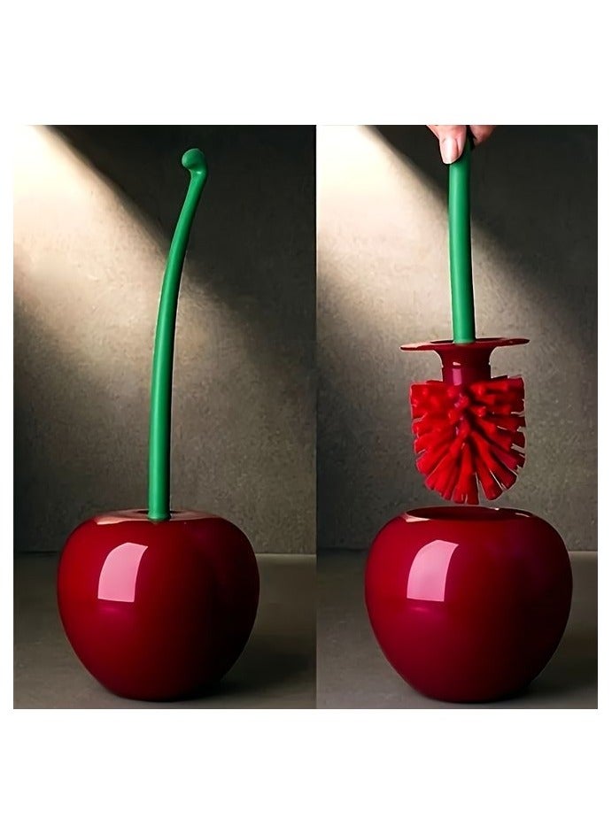 1pc Novelty Cherry-Shaped Toilet Brush with Holder, Creative Plastic Bathroom Accessory, Reusable Freestanding Toilet Brush with Multiple Components - Image 5