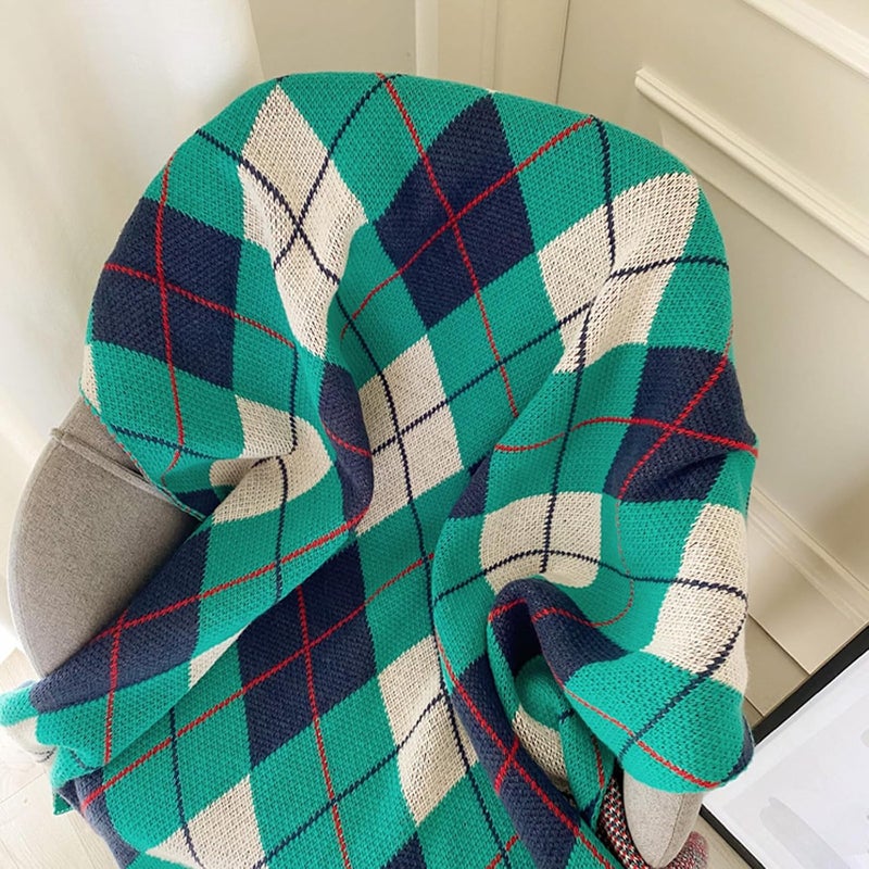 ELASAD بطانية إلقاء ELASAD الخضراء لتزيين الأريكة، بطانية أريكة ناعمة محبوكة لجميع الفصول، بطانية خفيفة الوزن بنمط هندسي حديث 50 × 60 بوصة - Image 5