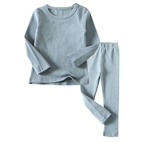 JWWN Toddler Boys Girls Thermal Underwear Long Sleeve T-shirt Leggings 2Pcs Kids Winter Base Layer Set, (Blue,24Months) - Image 1