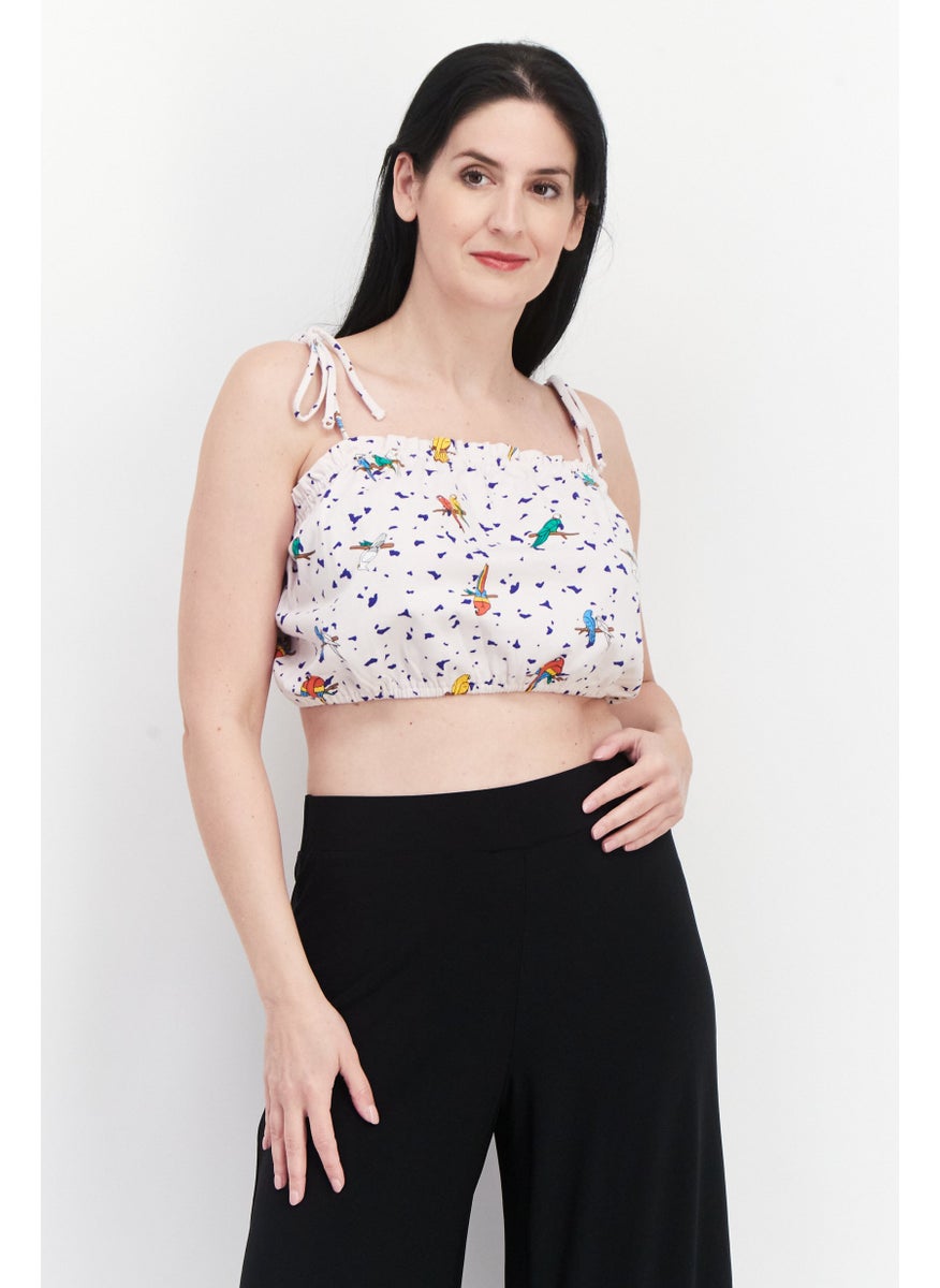 rvca Women Square Neck Sleeveless Allover Printed Top, Pink Combo  - Image 1