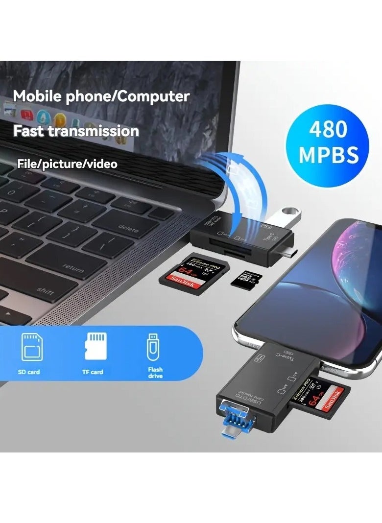 ProOne - ProOne PCO03 6 in 1 USB multifunctional adapter|USB+Type C+Micro+TF Card reader+SD card reader+OTG Adapter|High speed transmission|Compatible with PC|laptop|Smart phone|iiphone 15|15pro|15 promax .ect - Image 1