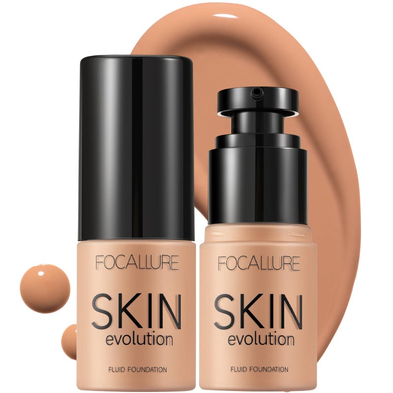 FOCALLURE 2 Pcs Liquid Foundation, Skin Evolution Foundation + Concealer, Full Coverage Foundation Makeup, Durable, Waterproof, Oil-Control, Hides Wrinkles & Lines, Honey - Image 1