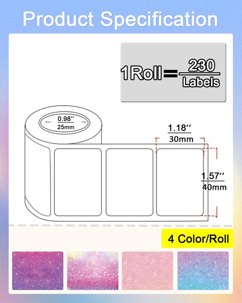 WONLABEL 1.57x1.18 (40x30mm) Thermal Labels for T50M Pro/M110/M100/M220 Label Makers, Self-Adhesive Stickers Thermal Printer Labels for Small Business Barcode & Packaging, 230pcs/Roll, Stary Purple - Image 2