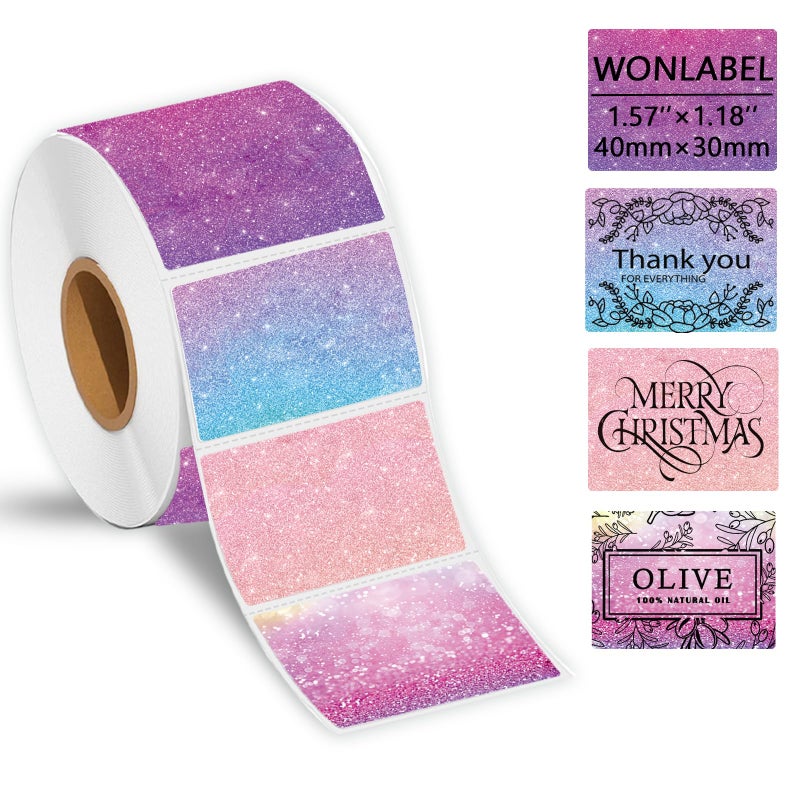 WONLABEL 1.57x1.18 (40x30mm) Thermal Labels for T50M Pro/M110/M100/M220 Label Makers, Self-Adhesive Stickers Thermal Printer Labels for Small Business Barcode & Packaging, 230pcs/Roll, Stary Purple - Image 1