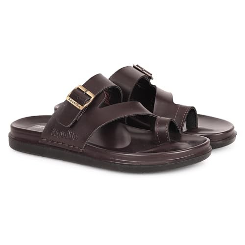 Aqualite Slippers for Men, Lightweight Slipper for Man made with Synthetic Leather Material, PU Sole & Flat Comfort Stylish Sandals for Man, Slides for Men, Idol for Travel, Outing Black Brown Size-10 - Image 3