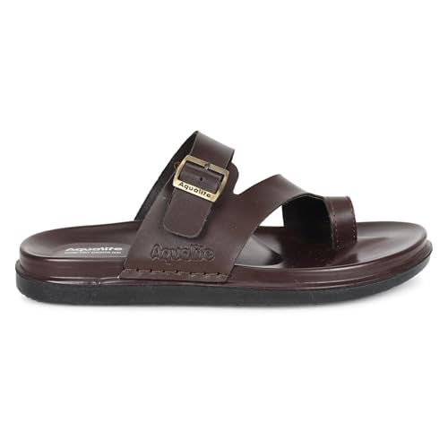 Aqualite Slippers for Men, Lightweight Slipper for Man made with Synthetic Leather Material, PU Sole & Flat Comfort Stylish Sandals for Man, Slides for Men, Idol for Travel, Outing Black Brown Size-10 - Image 5