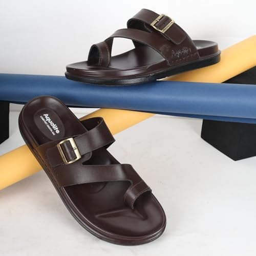 Aqualite Slippers for Men, Lightweight Slipper for Man made with Synthetic Leather Material, PU Sole & Flat Comfort Stylish Sandals for Man, Slides for Men, Idol for Travel, Outing Black Brown Size-10 - Image 2