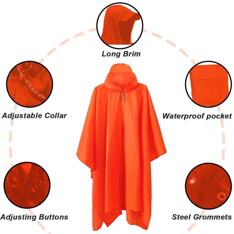 Hooded Rain Poncho with Pocket Waterproof Lightweight Reusable Unisex Raincoat for Hiking Camping Outdoor Work - Image 3