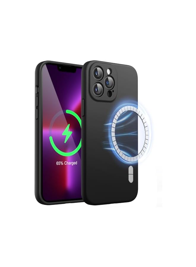 جي تيك حافظة JETech من السيليكون المغناطيسي لهاتف iPhone 13 Pro Max مقاس 6.7 بوصة، متوافقة مع MagSafe، غطاء هاتف مع حماية كاملة لعدسة الكاميرا (أسود) - Image 1